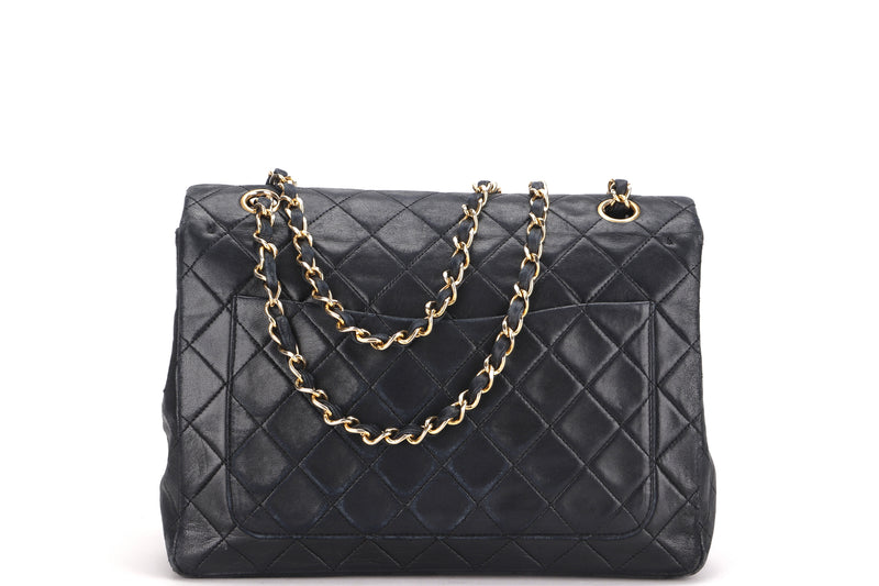 CHANEL VINTAGE CLASSIC FLAP SQUARE (157xxxx) W25CM, BLACK LAMBSKIN GOLD HARDWARE, WITH CARD & DUST COVER