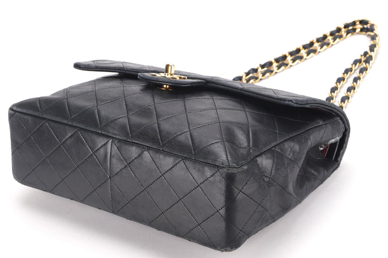 CHANEL VINTAGE CLASSIC FLAP SQUARE (157xxxx) W25CM, BLACK LAMBSKIN GOLD HARDWARE, WITH CARD & DUST COVER