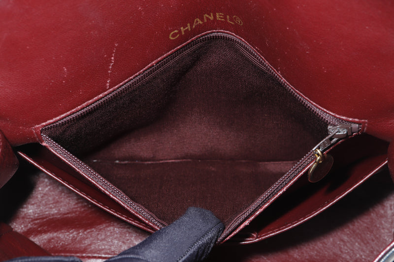 Chanel Vintage Classic Double Flap Lambskin Large Bag in Dark Red with Gold  Hardware