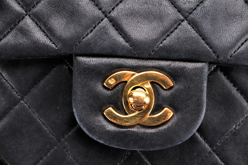 CHANEL VINTAGE CLASSIC FLAP SQUARE (157xxxx) W25CM, BLACK LAMBSKIN GOLD HARDWARE, WITH CARD & DUST COVER
