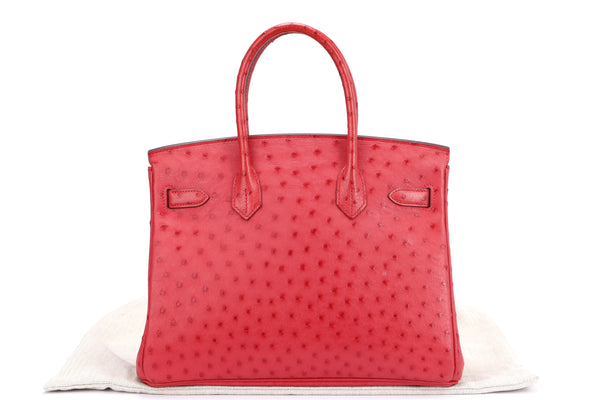 (EXOTIC) HERMES BIRKIN 30 (STAMP N SQUARE) OSTRICH BOUGAINVILLEA, GOLD HARDWARE, WITH LOCK, KEYS, RAINCOAT & DUST COVER