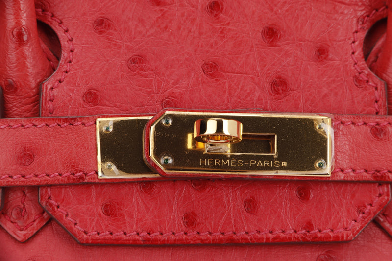 (EXOTIC) HERMES BIRKIN 30 (STAMP N SQUARE) OSTRICH BOUGAINVILLEA, GOLD HARDWARE, WITH LOCK, KEYS, RAINCOAT & DUST COVER