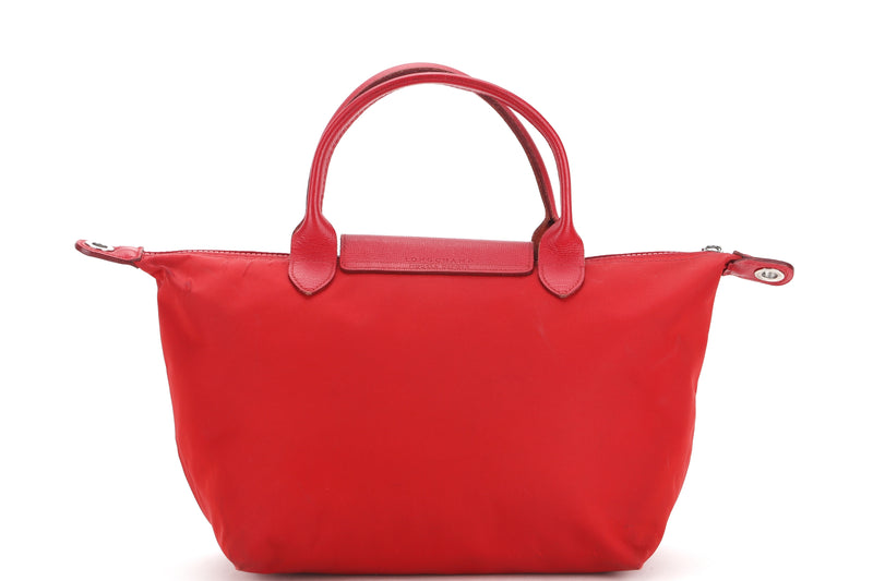 LONGCHAMP TOTE RED MEDIUM SILVER HARDWARE, WITH STRAP, NO DUST COVER