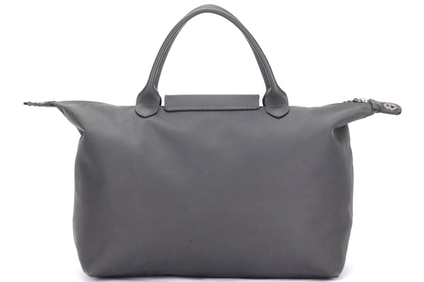 LONGCHAMP LE PLIAGE GREY NYLON SILVER HARDWARE, WITH STRAP, NO DUST COVER