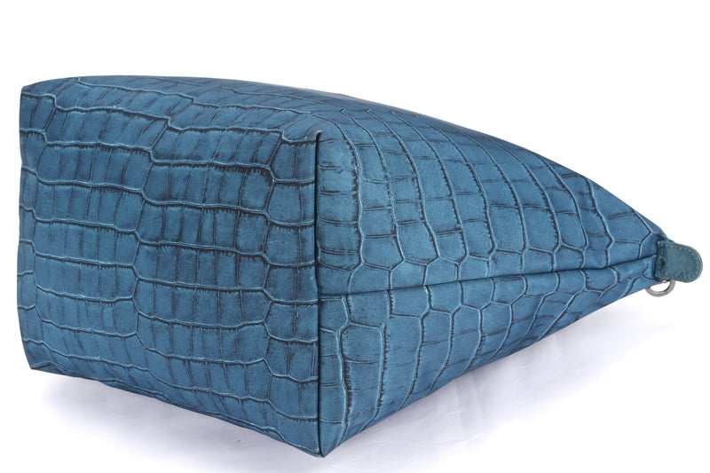 LONGCHAMP LE PLIAGE GREEN CROC EMBOSSED NYLON & OSTRICH EMBOSSED LEATHER, NO DUST COVER
