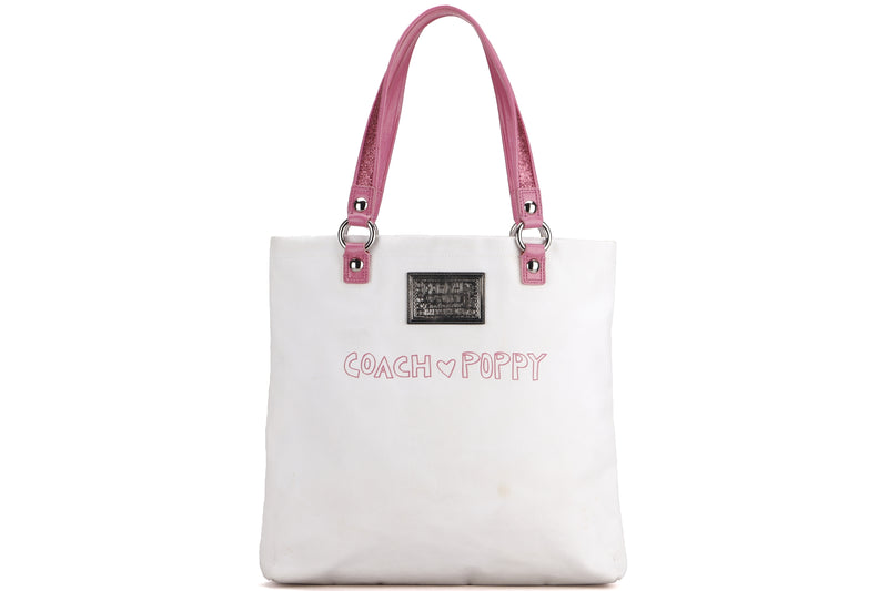 COACH K0969-14714 POPPY TOTE BAG, PINK CANVAS SILVER HARDWARE, WITH DUST COVER