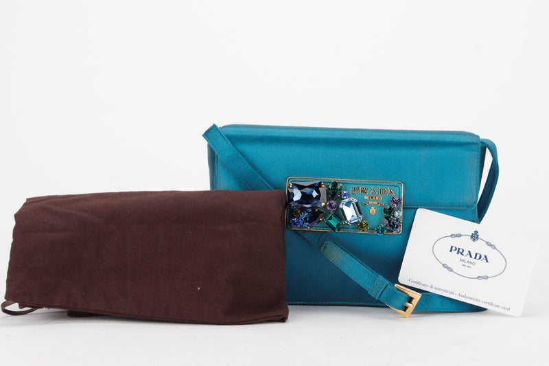 PRADA BP0180 CLUTCH TURQUOISE RASO STONES, WITH CARD & DUST COVER