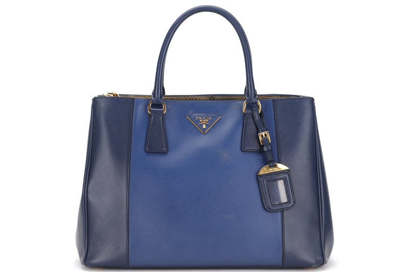 PRADA B2274C DOUBLE ZIP TOTE MEDIUM BLUE BALTICOT SAFFIANO LEATHER, WITH STRAP, CARD & DUST COVER