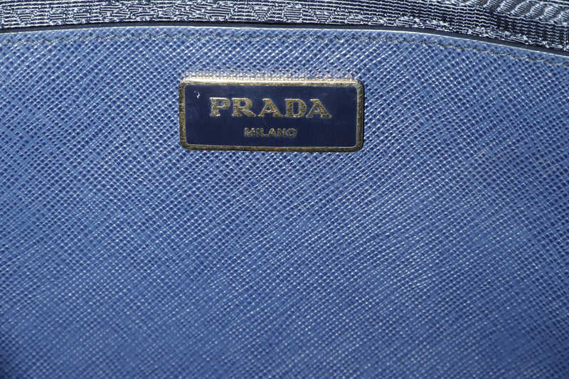 PRADA B2274C DOUBLE ZIP TOTE MEDIUM BLUE BALTICOT SAFFIANO LEATHER, WITH STRAP, CARD & DUST COVER