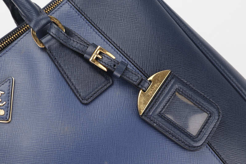 PRADA B2274C DOUBLE ZIP TOTE MEDIUM BLUE BALTICOT SAFFIANO LEATHER, WITH STRAP, CARD & DUST COVER