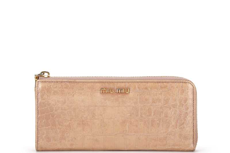 MIU MIU LONG WALLET BEIGE EMBOSSED CROC LEATHER GOLD HARDWARE, NO DUST COVER & BOX