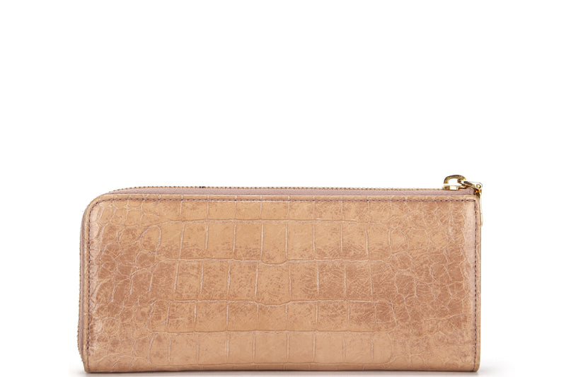 MIU MIU LONG WALLET BEIGE EMBOSSED CROC LEATHER GOLD HARDWARE, NO DUST COVER & BOX