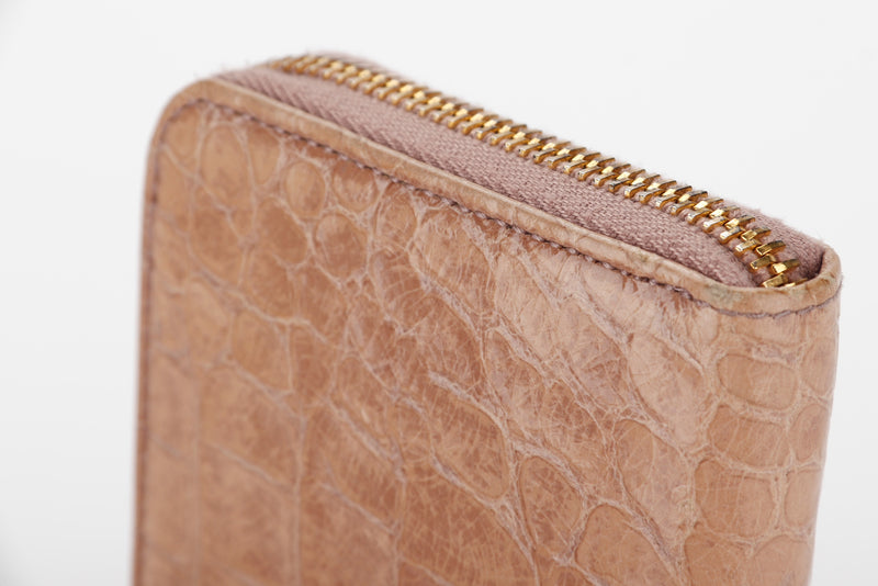MIU MIU LONG WALLET BEIGE EMBOSSED CROC LEATHER GOLD HARDWARE, NO DUST COVER & BOX