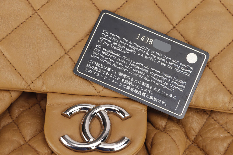 CHANEL CHAIN AROUND (1438xxxx) LIGHT BROWN DISTRESSED LEATHER SILVER HARDWARE, WITH CARD, NO DUST COVER