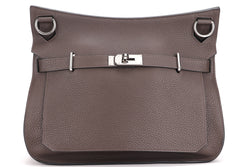 HERMES JYPSIERE 37CM (STAMP O) ETOUPE COLOR CLEMENCE LEATHER PALLADIUM HARDWARE, WITH STRAP & TWILLY, NO DUST COVER & BOX