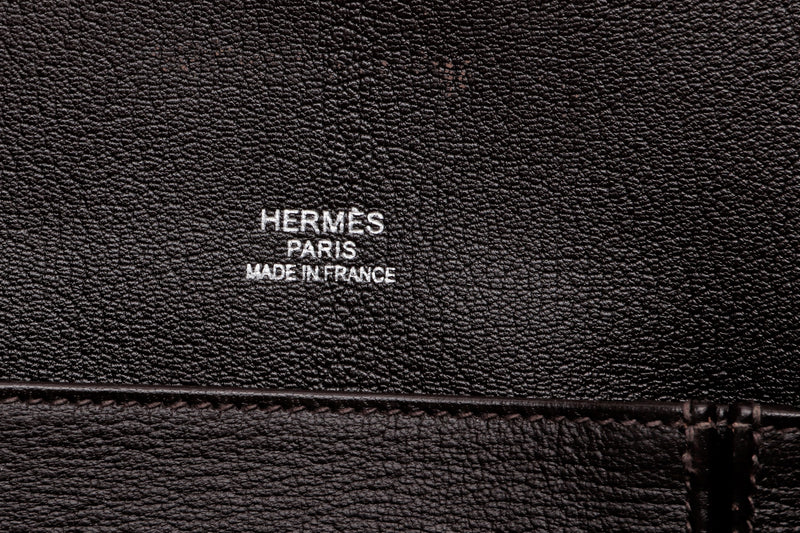 HERMES JYPSIERE 37CM (STAMP O) ETOUPE COLOR CLEMENCE LEATHER PALLADIUM HARDWARE, WITH STRAP & TWILLY, NO DUST COVER & BOX