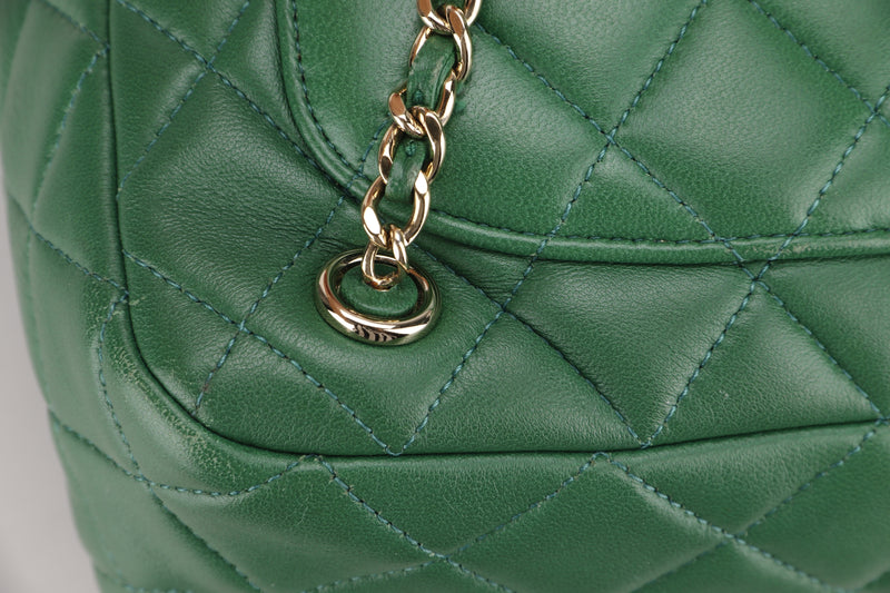 CHANEL CHAIN BACKPACK (2192xxxx) GREEN LAMBSKIN LIGHT GOLD HARDWARE, WITH CARD & BOX, NO DUST COVER