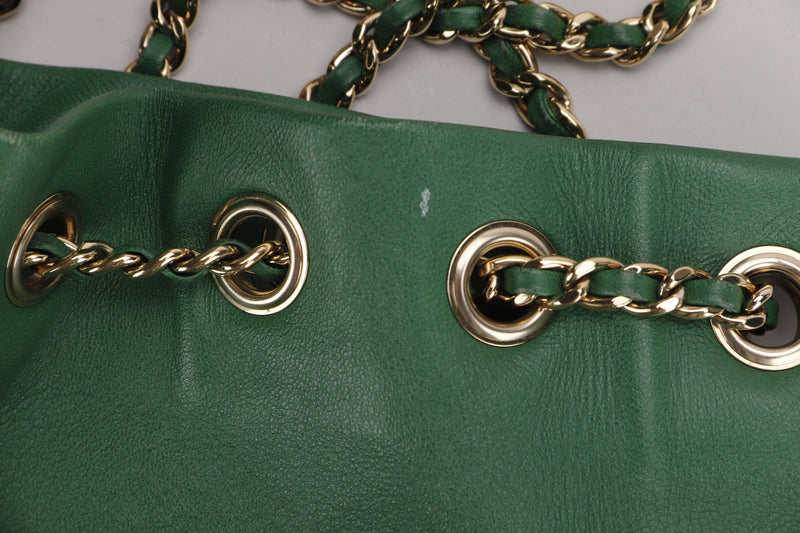 CHANEL CHAIN BACKPACK (2192xxxx) GREEN LAMBSKIN LIGHT GOLD HARDWARE, WITH CARD & BOX, NO DUST COVER