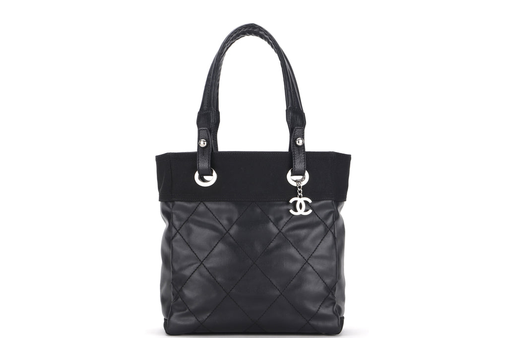 Authentic Chanel Biarritz Tote Bag Black/Cream with Silver Hardware –  Relics to Rhinestones