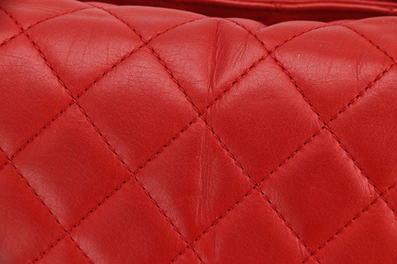 CHANEL 3 COMPARTMENT FLAP BAG (1940xxxx) JUMBO RED LAMBSKIN SILVER HARDWARE, NO CARD & DUST COVER