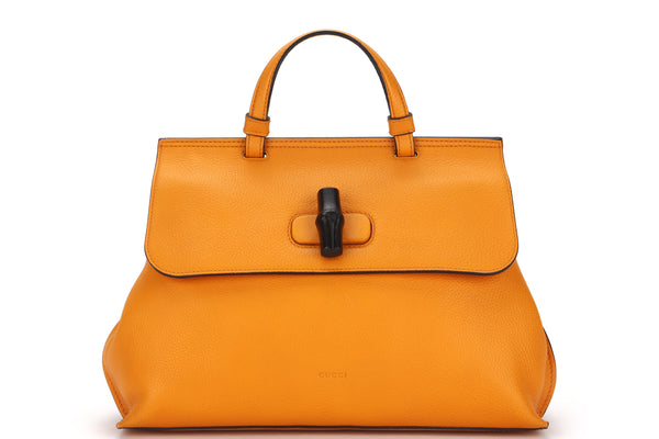GUCCI BAMBOO DAILY TOP HANDLE BAG (392013 001998) MEDIUM TANGERINE COLOR SILVER HARDWARE, WITH STRAP, NO DUST COVER