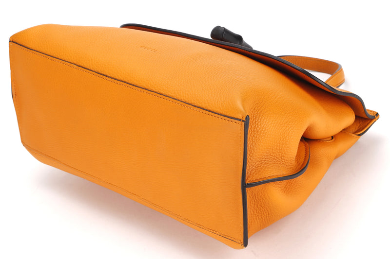 GUCCI BAMBOO DAILY TOP HANDLE BAG (392013 001998) MEDIUM TANGERINE COLOR SILVER HARDWARE, WITH STRAP, NO DUST COVER