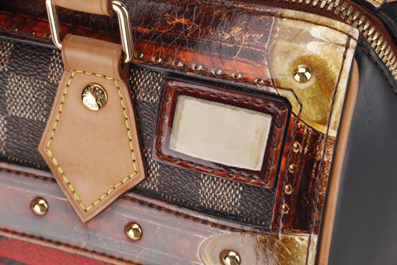 LOUIS VUITTON M52249 SPEEDY BANDOULIER TIME TRUNK 25 (SN3128) BROWN DAMIER, LEATHER & GOLD HARDWARE, WITH STRAP, KEYS & LOCK, NO DUST COVER