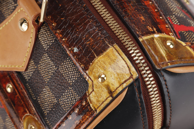 LOUIS VUITTON M52249 SPEEDY BANDOULIER TIME TRUNK 25 (SN3128) BROWN DAMIER, LEATHER & GOLD HARDWARE, WITH STRAP, KEYS & LOCK, NO DUST COVER