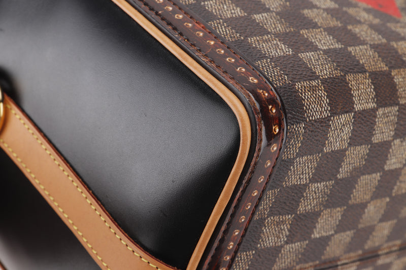 LOUIS VUITTON M52249 SPEEDY BANDOULIER TIME TRUNK 25 (SN3128) BROWN DAMIER, LEATHER & GOLD HARDWARE, WITH STRAP, KEYS & LOCK, NO DUST COVER