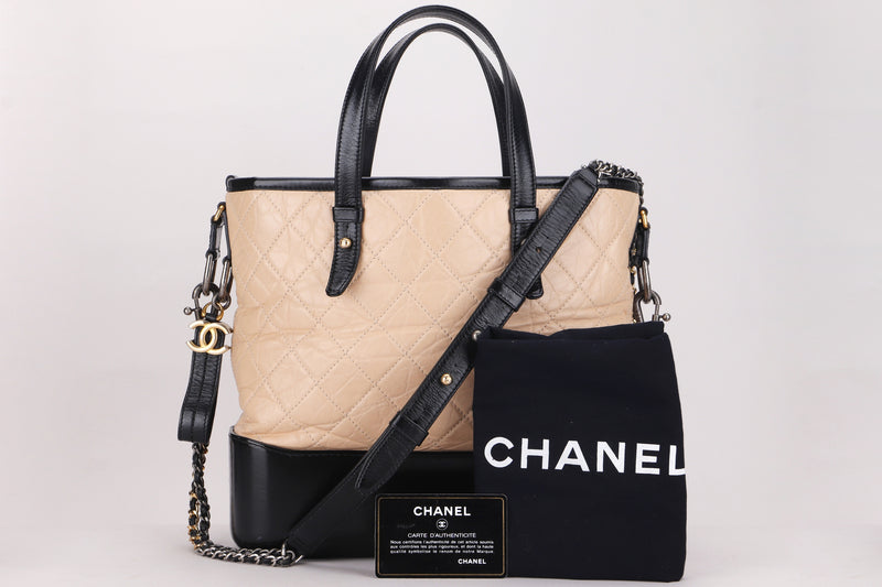 CHANEL GABRIELLE SHOPPING TOTE (2437xxxx) MEDIUM BEIGE BLACK CALFSKIN MIXED HARDWARE, WITH CARD & DUST COVER