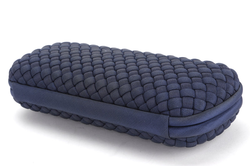 BOTTEGA VENETA KNOT CLUTCH BLUE INTRECCIATO SATIN & KARUNG, WITH DUST COVER