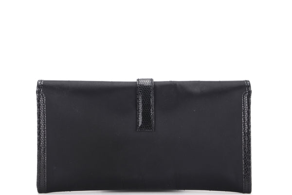 (EXOTIC) HERMES JIGE ELAN 29 TOUCH (STAMP O SQUARE) BLACK SATIN & NILOTICUS LIZARD, NO DUST COVER