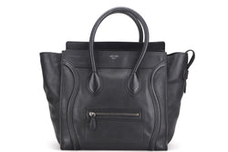 CELINE BLACK LEATHER LUGGAGE TOTE BAG (F-SN-0172) SILVER HARDWARE, NO DUST COVER