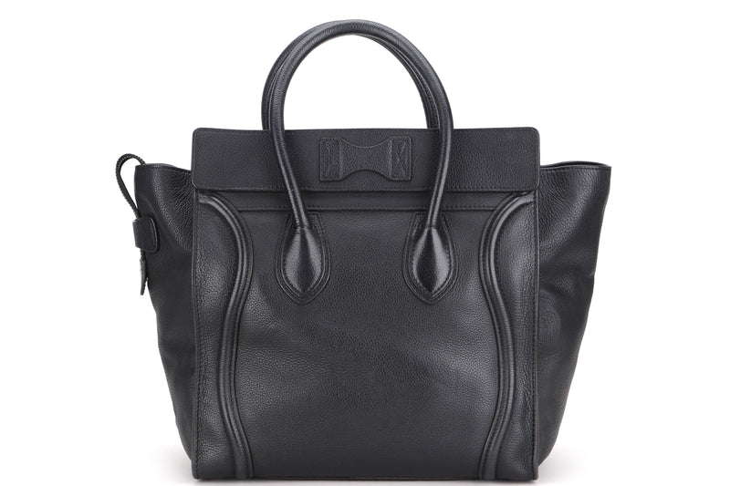 CELINE BLACK LEATHER LUGGAGE TOTE BAG (F-SN-0172) SILVER HARDWARE, NO DUST COVER