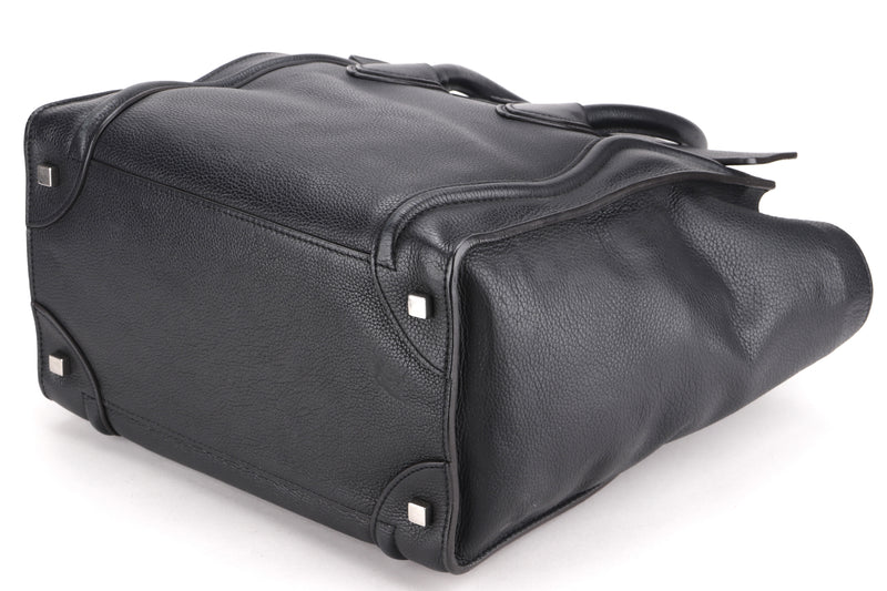 CELINE BLACK LEATHER LUGGAGE TOTE BAG (F-SN-0172) SILVER HARDWARE, NO DUST COVER