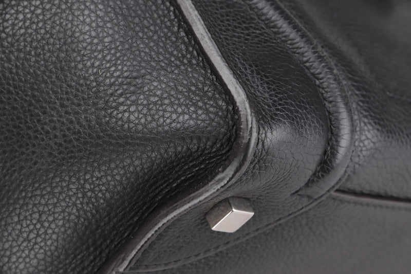 CELINE BLACK LEATHER LUGGAGE TOTE BAG (F-SN-0172) SILVER HARDWARE, NO DUST COVER