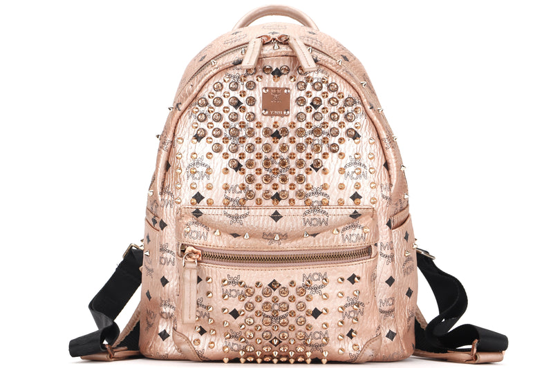 MCM 1014102520522 PINK CANVAS BACKPACK GOLD HARDWARE, NO DUST COVER