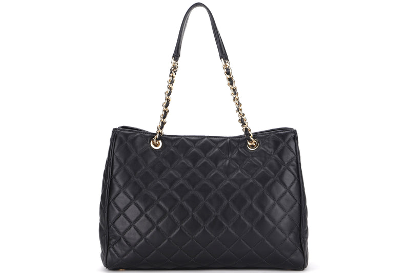 MICHAEL KORS SUSANNAH TOTE, BLACK QUILTED LAMBSKIN GOLD HARDWARE, NO DUST COVER