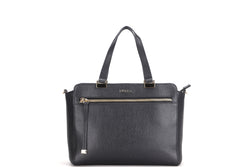 FURLA BLACK LEATHER TOTE, WITH STRAP & DUST COVER