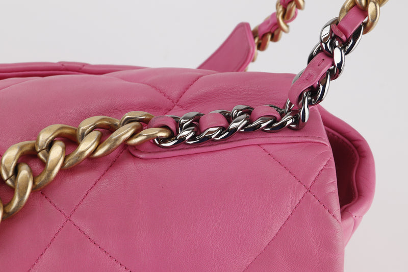 CHANEL 19 (3128xxxx) MAXI PINK LAMBSKIN MIXED HARDWARE, WITH DUST COVER & BOX, NO CARD