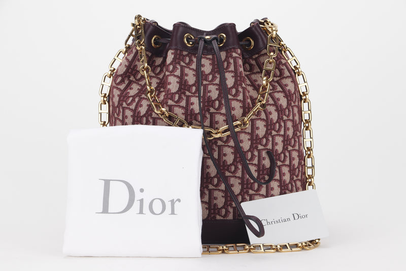 Dior Oblique Drawstring Chain Large Bucket Bag in Multicolor Canvas  Multiple colors Cloth ref.1025608 - Joli Closet