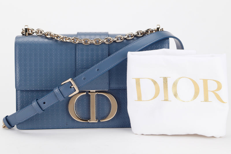 CHRISTIAN DIOR MONTAIGNE SHOULDER BAG (09-BO-0260) BLUE MICRO CANNAGE LEATHER GOLD HARDWARE, WITH DUST COVER, NO CARD