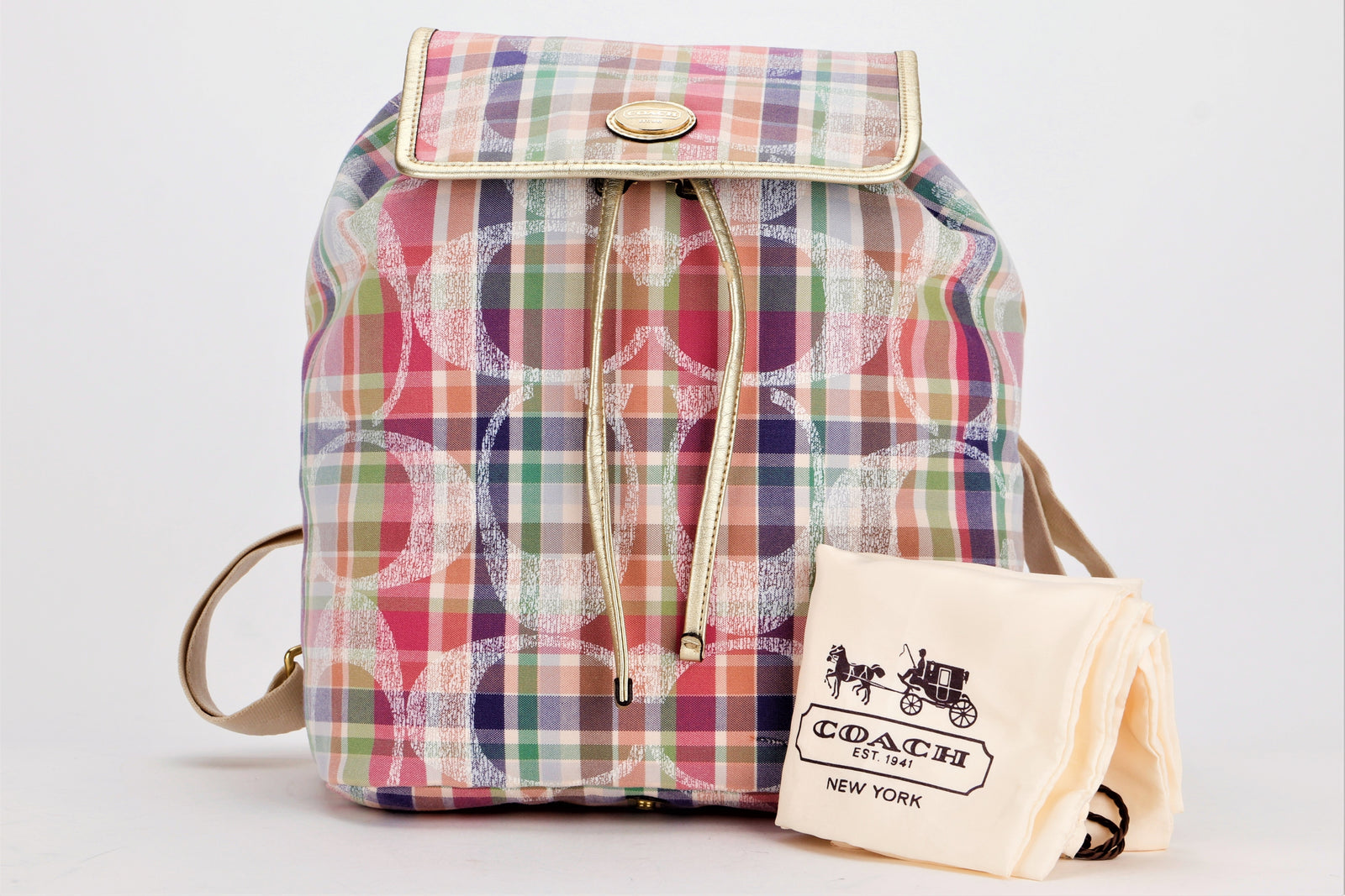Coach Poppy Madras Backpack Coach Kyra Floral Poppy Design Pink Gold White Purple  main image 3