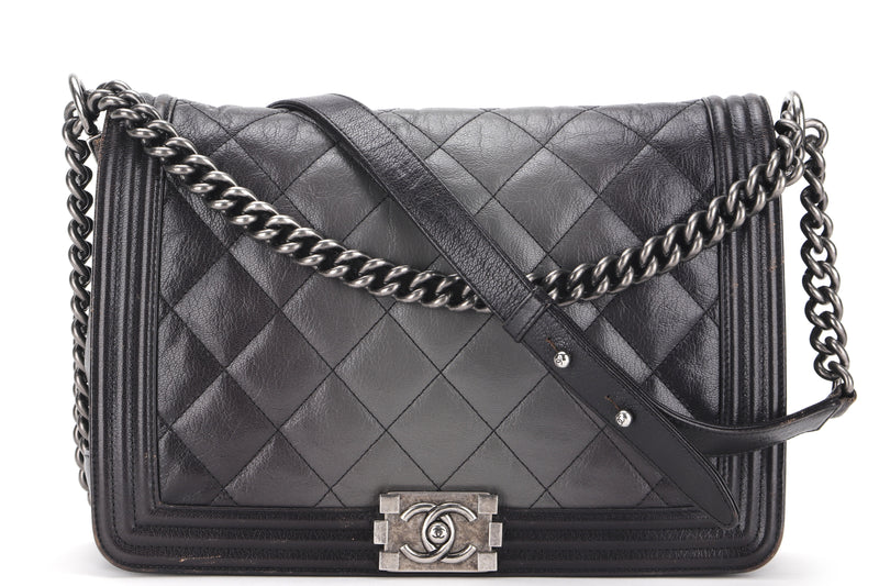 CHANEL TWISTED TOTE GLAZED (1300xxxx) MEDIUM BLACK CALFSKIN, SILVER  HARDWARE, WITH CARD, NO DUST COVER