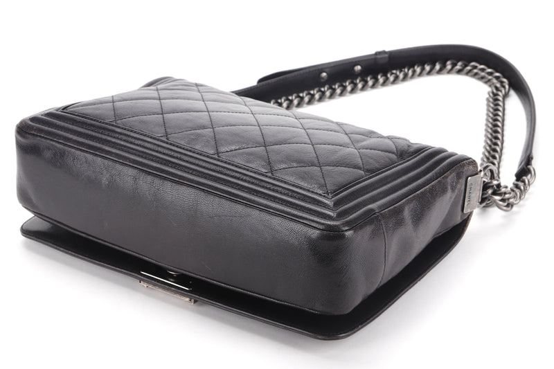 CHANEL LE BOY (1857xxxx) LARGE BLACK OMBRE GLAZED CALF LEATHER RUTHENIUM HARDWARE, WITH CARD, NO DUST COVER