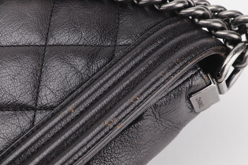 CHANEL LE BOY (1857xxxx) LARGE BLACK OMBRE GLAZED CALF LEATHER RUTHENIUM HARDWARE, WITH CARD, NO DUST COVER