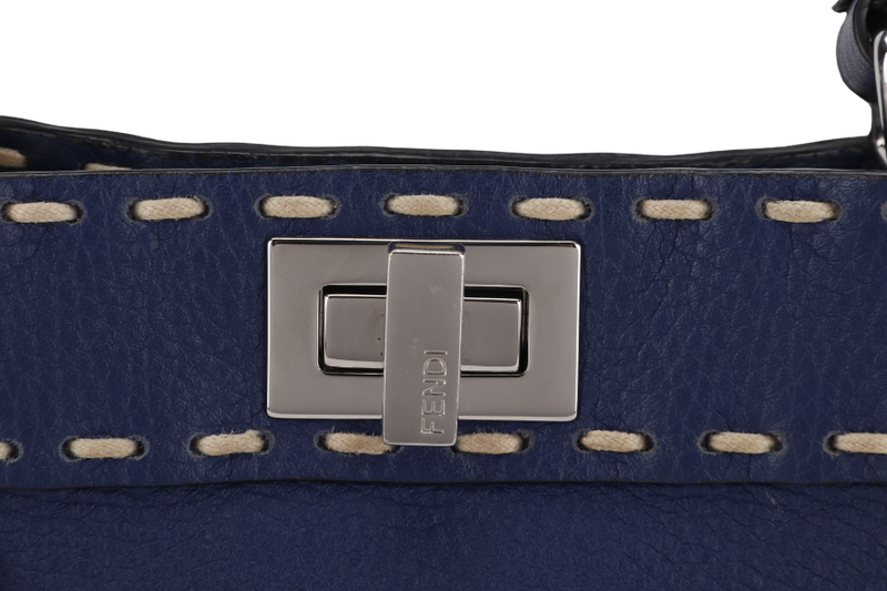 FENDI PEEKABOO CAPSULE MEDIUM CYAN BLUE LEATHER 2WAY BAG SILVER HARDWARE 8BN244-AFQ8-P-0189, WITH DUST COVER AND TWO STRAPS