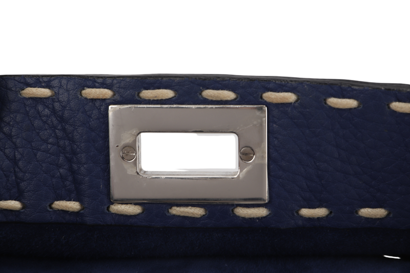 FENDI PEEKABOO CAPSULE MEDIUM CYAN BLUE LEATHER 2WAY BAG SILVER HARDWARE 8BN244-AFQ8-P-0189, WITH DUST COVER AND TWO STRAPS