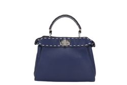 FENDI PEEKABOO CAPSULE MEDIUM CYAN BLUE LEATHER 2WAY BAG SILVER HARDWARE 8BN244-AFQ8-P-0189, WITH DUST COVER AND TWO STRAPS