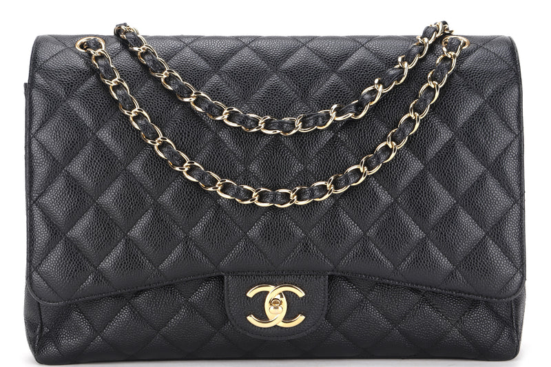 CHANEL CLASSIC FLAP MAXI (1724xxxx) BLACK CAVIAR LEATHER GOLD HARDWARE, WITH CARD, DUST COVER & BOX